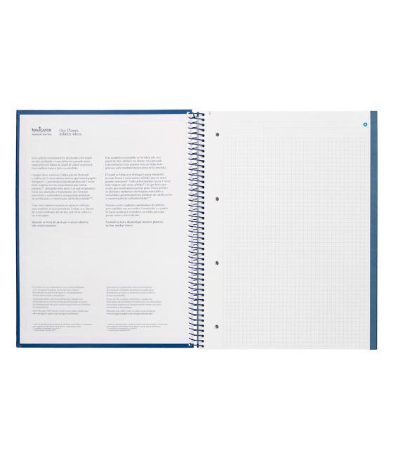 Cuaderno espiral navigator a4 micro tapa forrada 80h 80gr cuadro 5mm una banda color azul marino