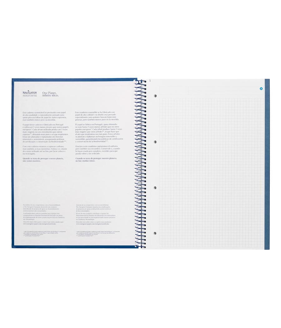 Cuaderno espiral navigator a4 micro tapa forrada 80h 80gr cuadro 5mm una banda color azul marino