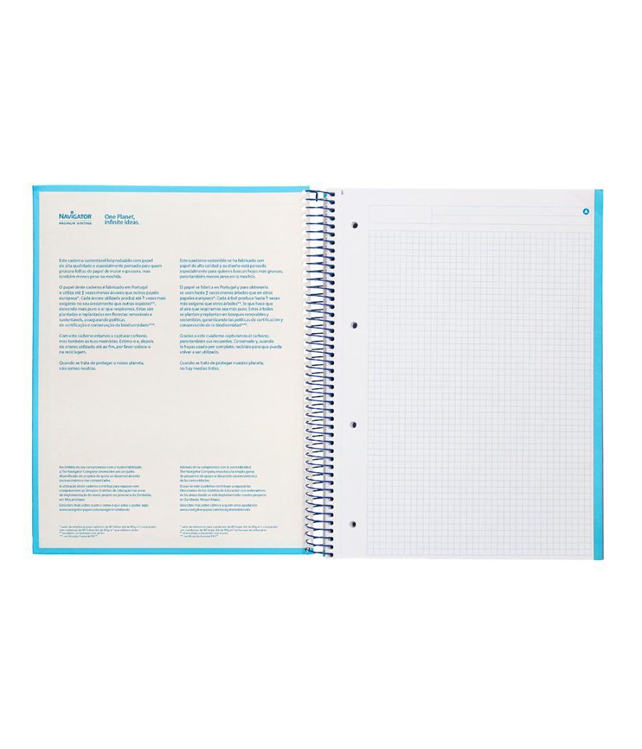 Cuaderno espiral navigator a4 micro tapa forrada 80h 80gr cuadro 5 mm 1 banda color celeste