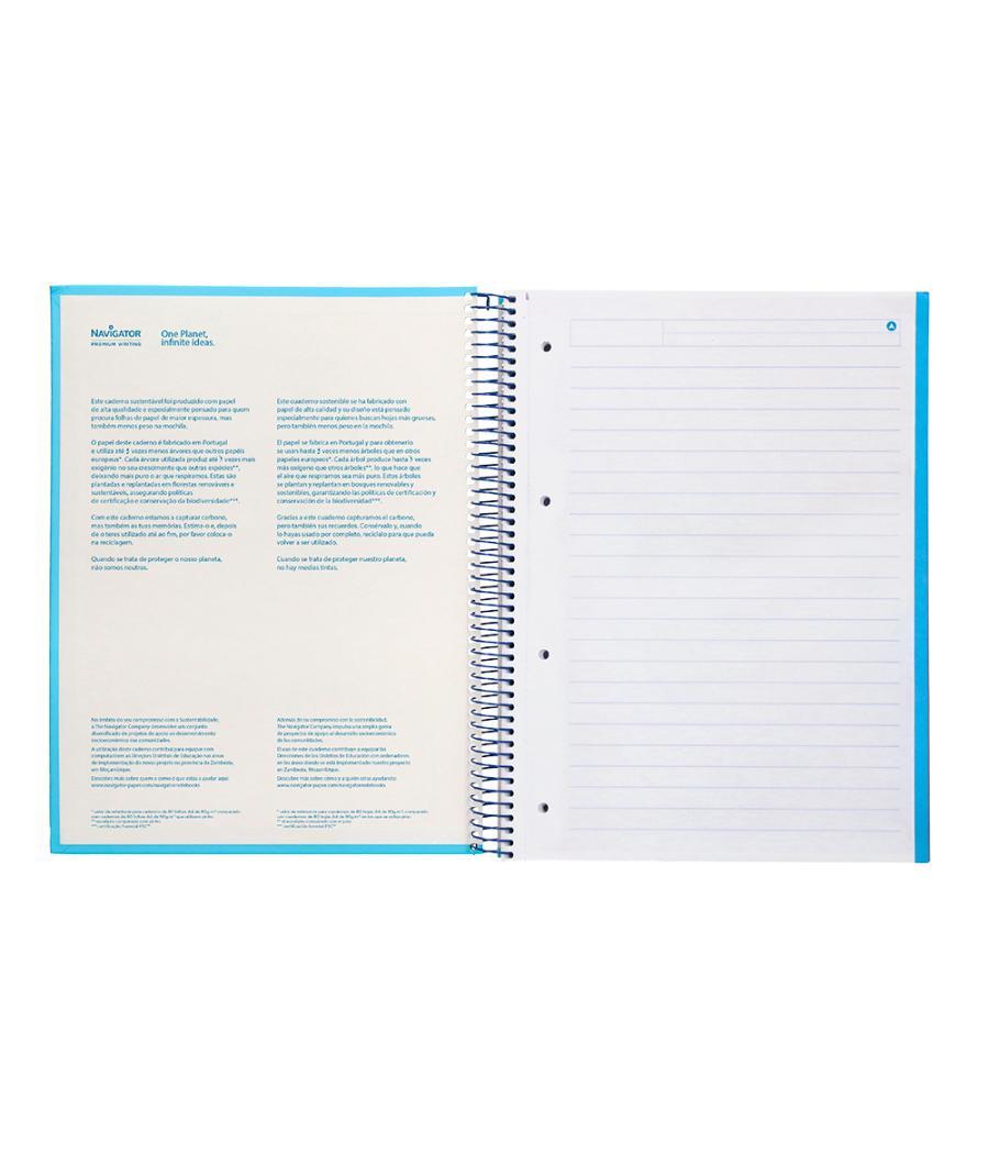 Cuaderno espiral navigator a4 micro tapa forrada 120h 80gr horizontal 5 banda 4 taladros color celeste