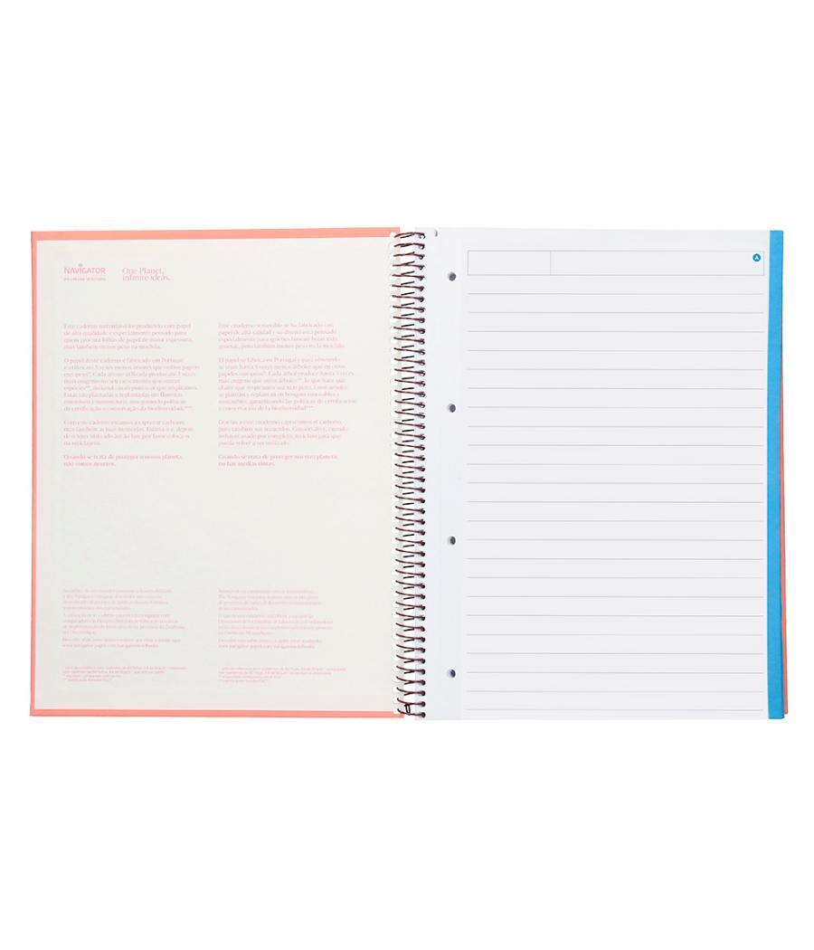 Cuaderno espiral navigator a4 micro tapa forrada 120h 80gr horizontal 5 banda 4 taladros color rosa