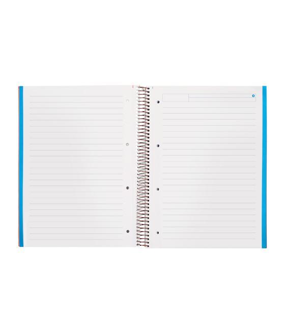 Cuaderno espiral navigator a4 micro tapa forrada 120h 80gr horizontal 5 banda 4 taladros color rosa