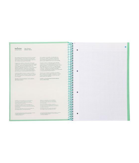 Cuaderno espiral navigator a4 micro tapa forrada 80h 80gr cuadro 5mm 1 banda color menta