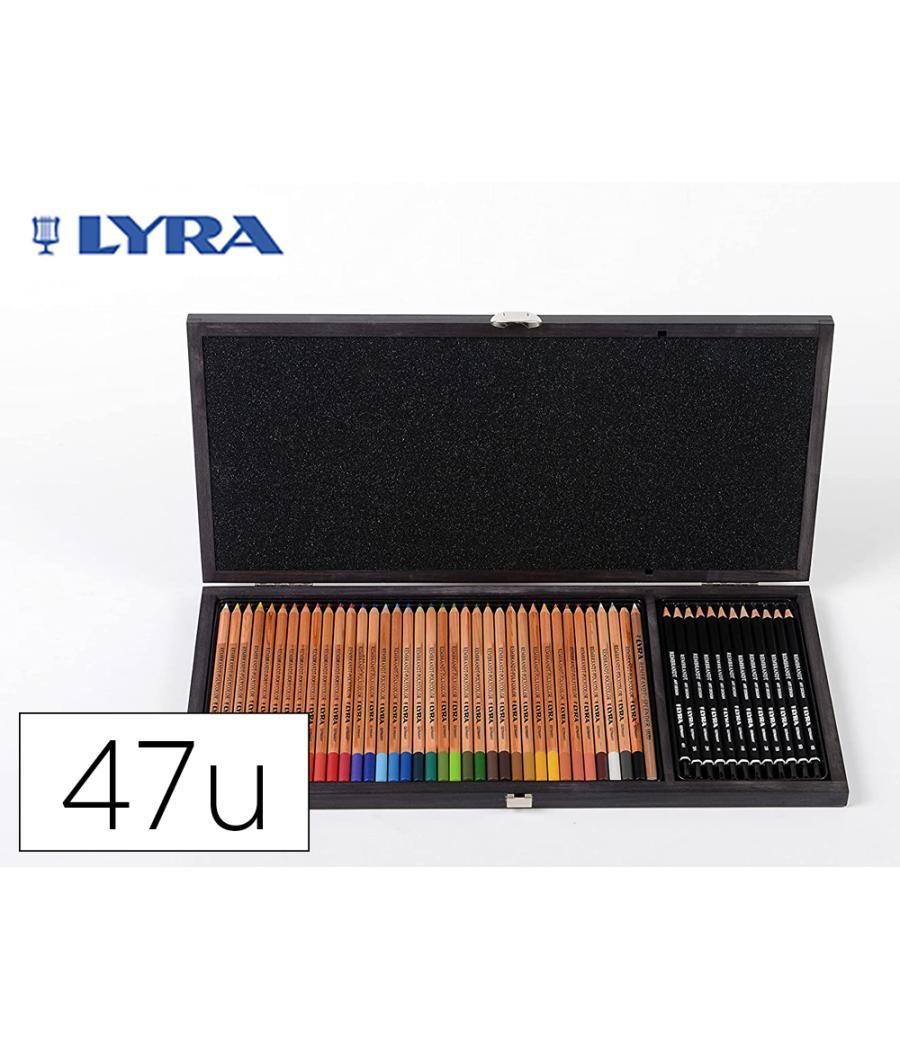 Set dibujo lyra estuche de madera con 47 piezas surtidas