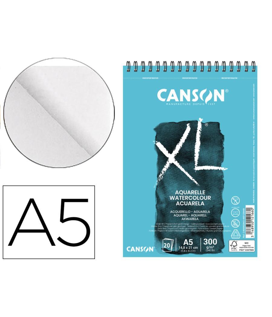 Bloc dibujo acuarela canson xl aquarelle grano fino din a5 microperforado espiral 14,8x21 cm 20 hojas 300 gr/m2