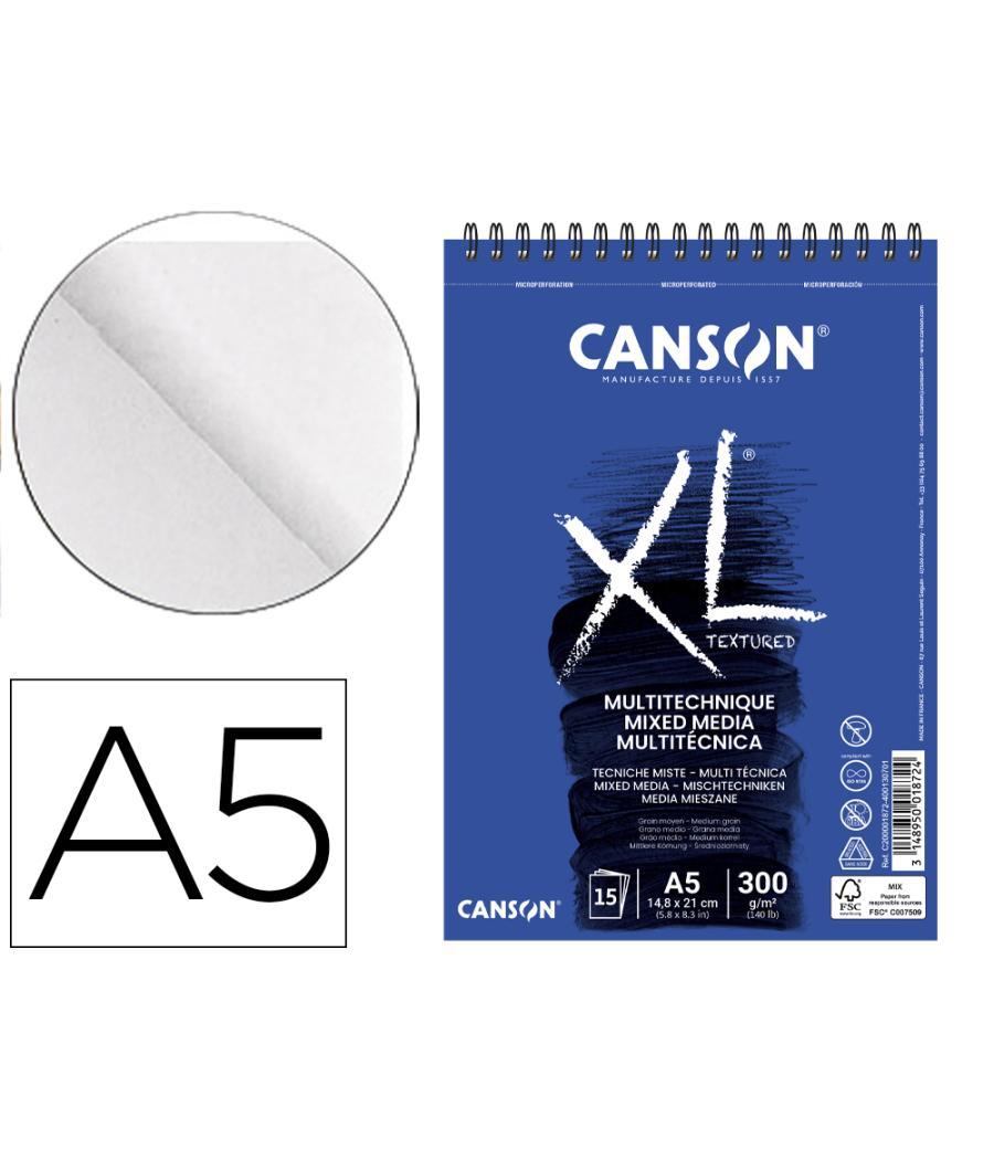 Bloc dibujo acuarela canson xl mix media grano medio din a5 15 hojas 300 gr/m2