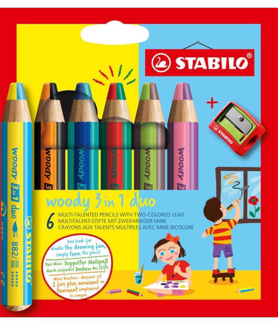 Lápices de colores stabilo woody 3 en 1 dúo estuche de 6 colores surtidos