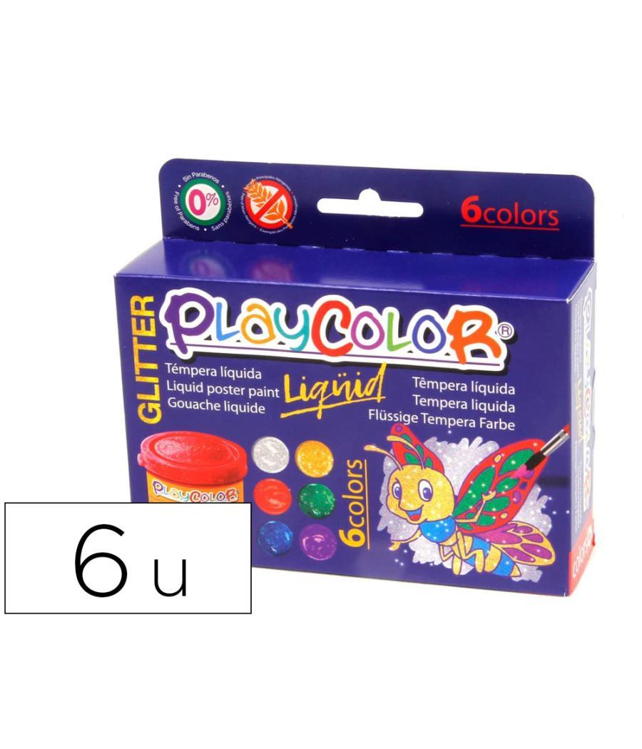 Tempera líquida playcolor liquid glitter 40 ml caja de 6 unidades colores surtidos