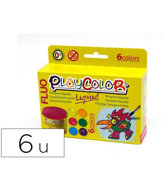 Tempera líquida playcolor liquid fluo 40 ml caja 6 unidades colores surtidos