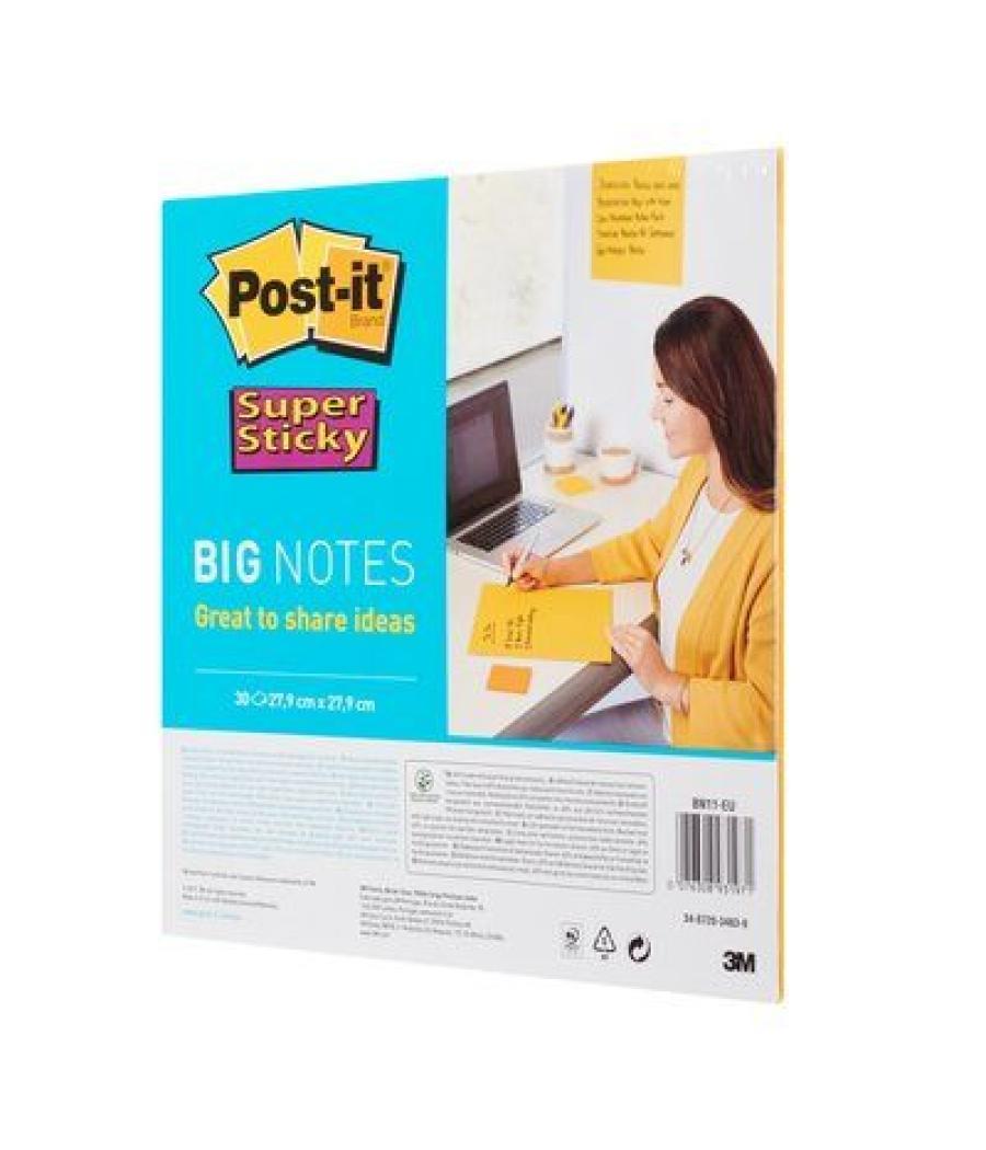 Bloc de notas adhesivas quita y pon post-it super sticky amarillo 30 hojas 279x279 mm