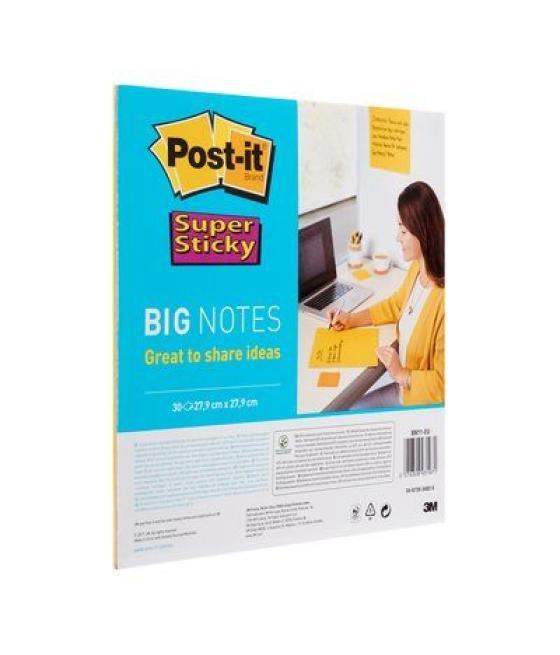 Bloc de notas adhesivas quita y pon post-it super sticky amarillo 30 hojas 279x279 mm