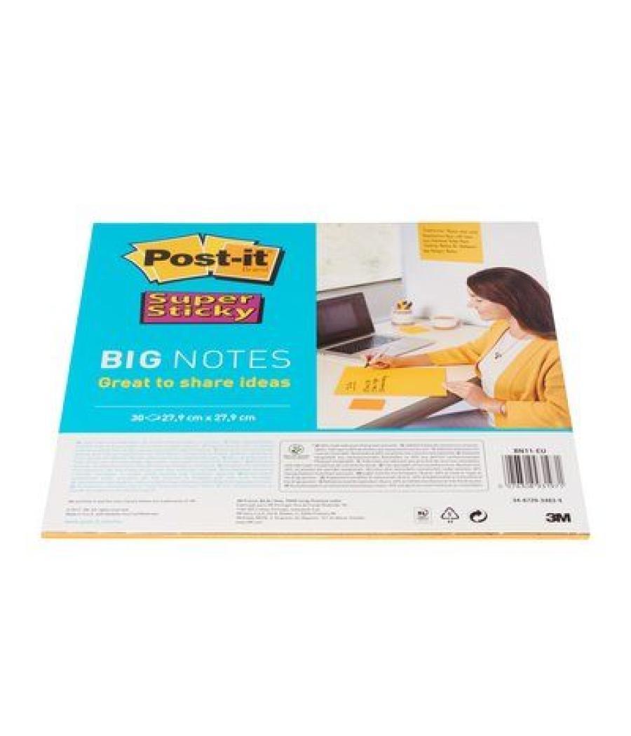 Bloc de notas adhesivas quita y pon post-it super sticky amarillo 30 hojas 279x279 mm