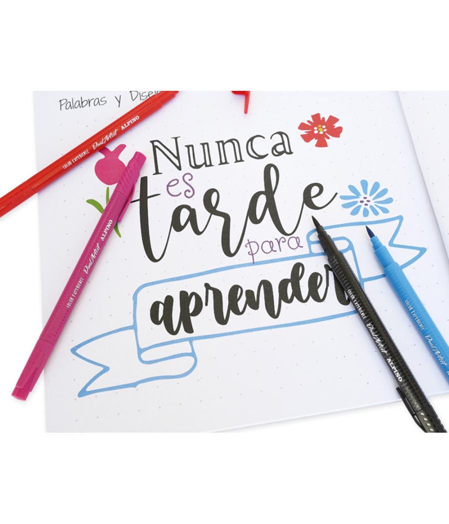 Set de dibujo alpino iniciacion al lettering 12 rotuladores punta fina y punta pincel colores surtidos