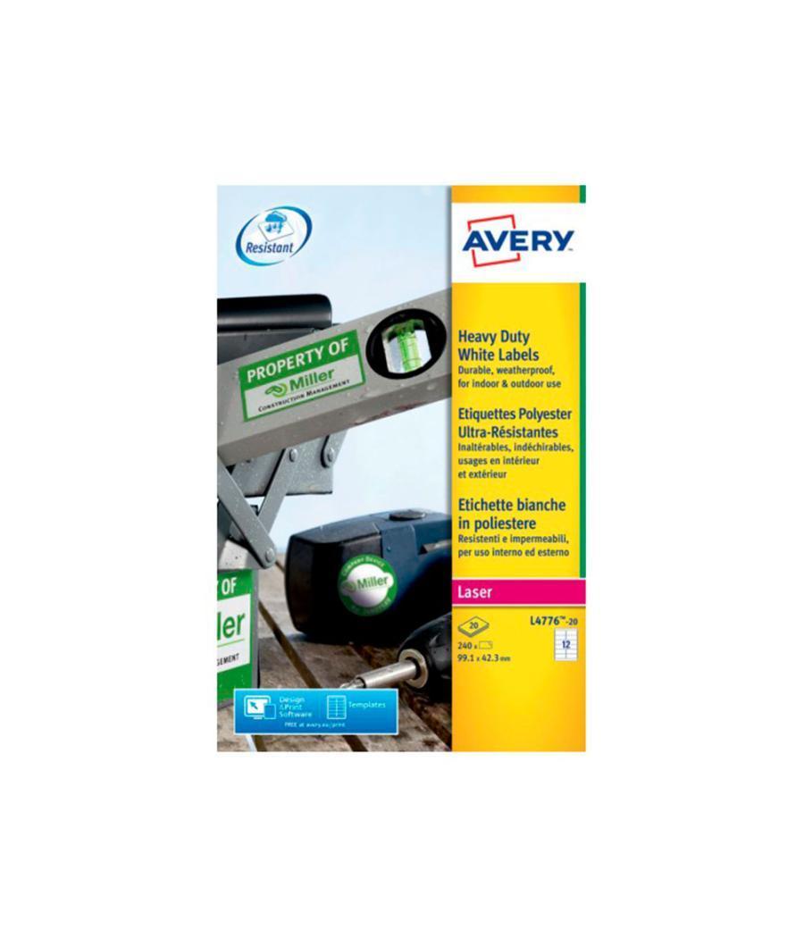 Etiqueta adhesiva resistente avery poliéster blanco láser 99,1x42,3 mm caja de 240 unidades