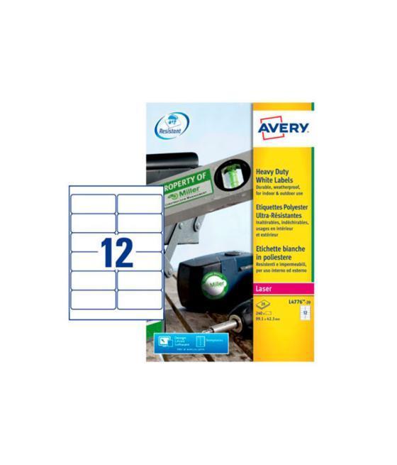 Etiqueta adhesiva resistente avery poliéster blanco láser 99,1x42,3 mm caja de 240 unidades