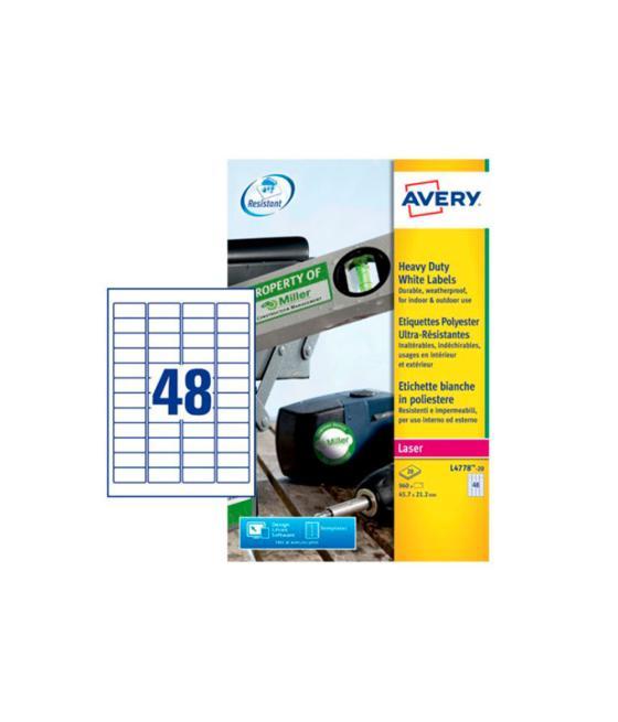 Etiqueta adhesiva resistente avery poliéster blanco láser 45,7x21,2 mm caja de 960 unidades