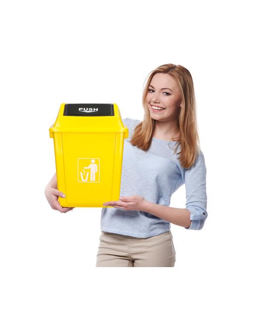 Papelera contenedor q-connect plástico con tapa de balancin 20 litros amarillo 340x240x450 mm