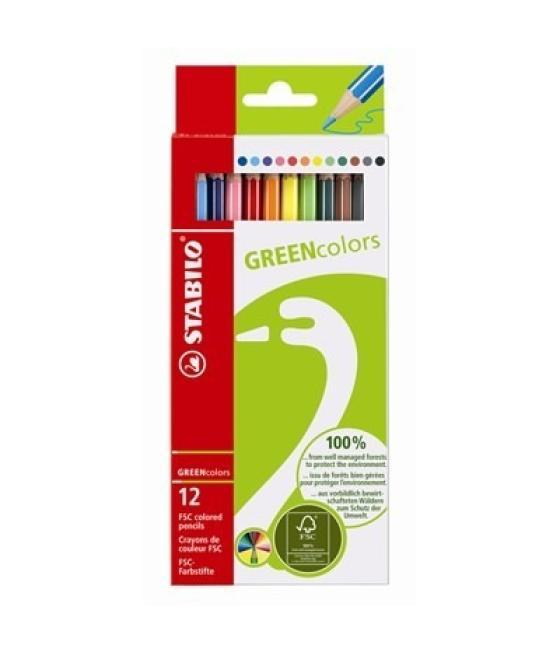Lápices de colores stabilo green colors con certificado fsc estuche cartón de 12 unidades colores surtidos