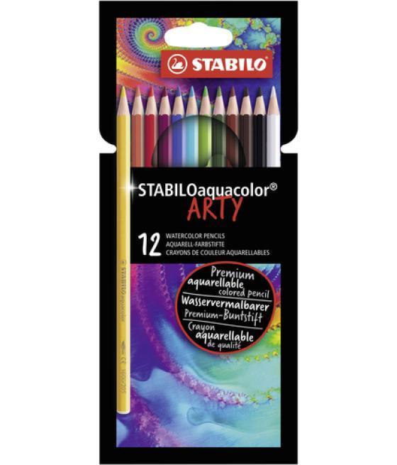 Lápices de colores stabilo aquacolor arty line acuarelables estuche de cartón de 12 unidades colores