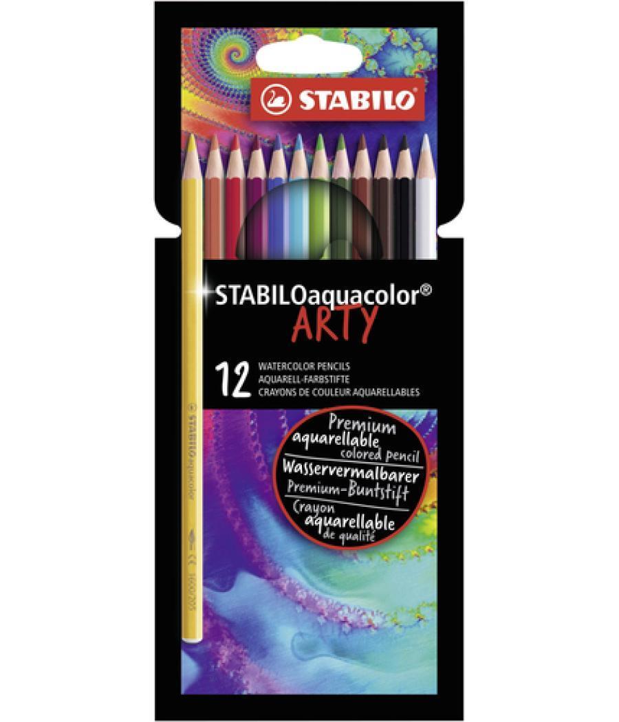 Lápices de colores stabilo aquacolor arty line acuarelables estuche de cartón de 12 unidades colores