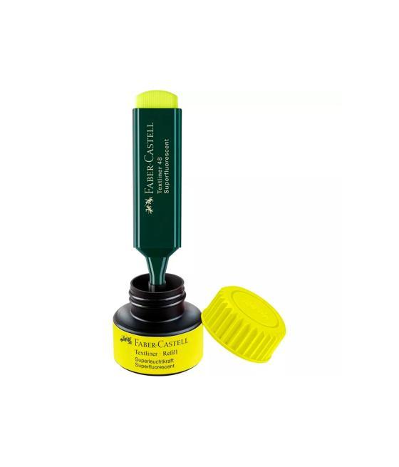 Tinta rotulador faber castell textliner fluorescente 1549 con sistema capilar color amarillo bote 30 ml