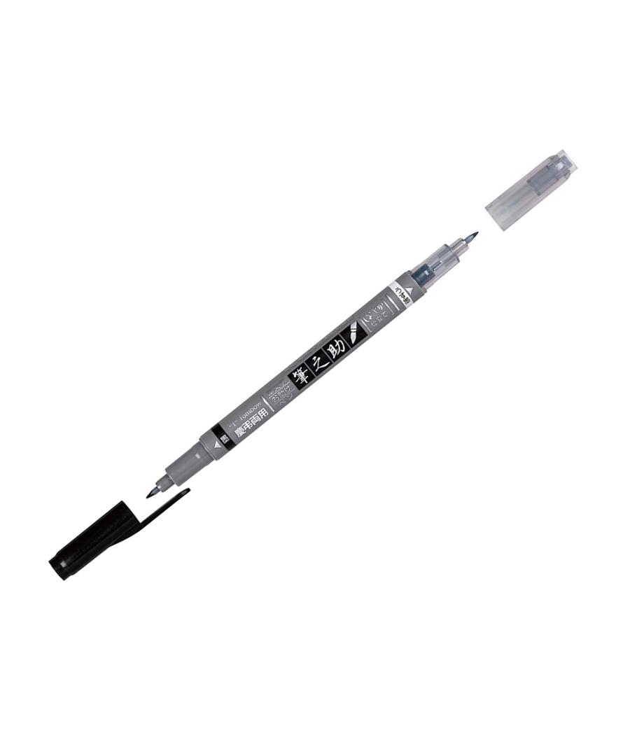 Rotulador tombow fudenosuke tinta base de agua doble punta blanda color gris/negro