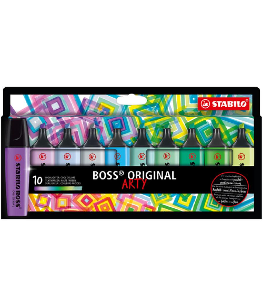 Rotulador stabilo boss fluorescente 70 arty line colores frios estuche cartón de 10 unidades colores