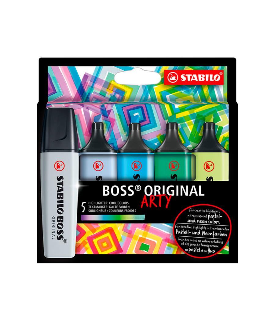 Rotulador stabilo boss fluorescente 70 arty line colores frios estuche cartón de 5 unidades colores