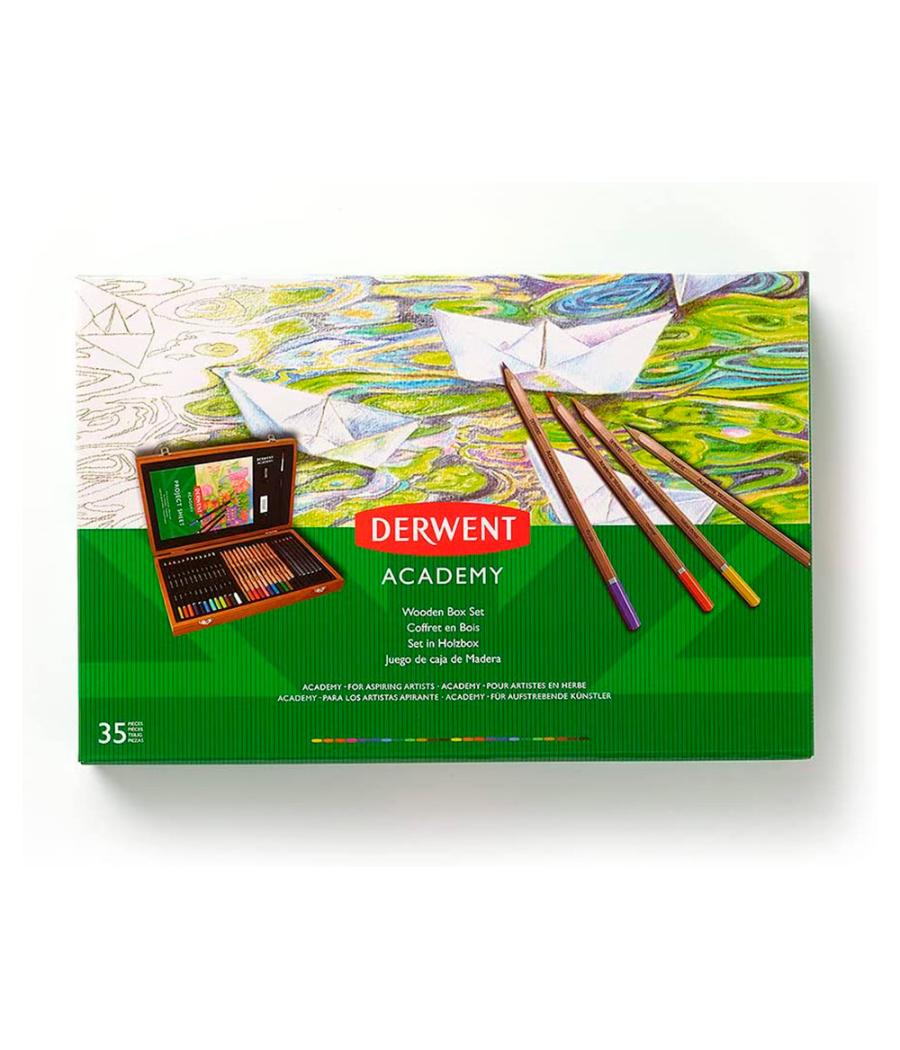 Estuche de pintura derwent academy madera lápices de colores 35 piezas