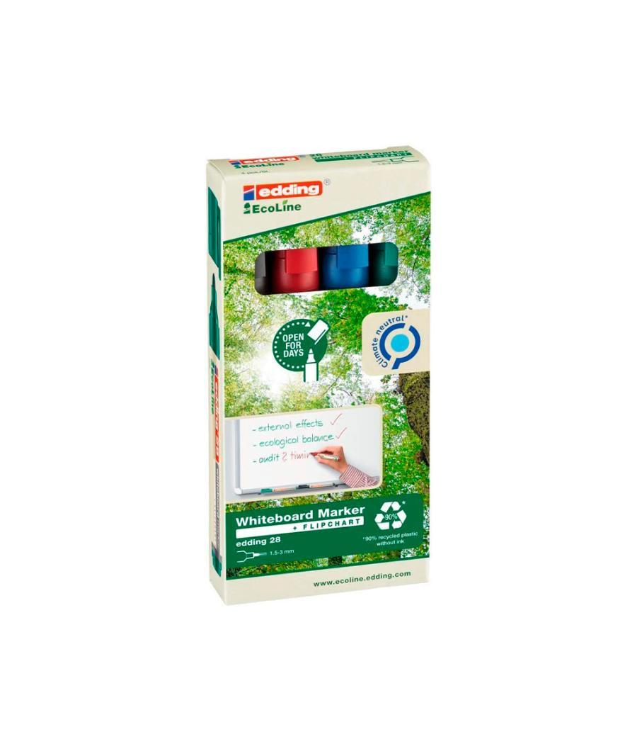 Rotulador edding 28 para pizarra blanca ecoline 90% reciclado bolsa 4 colores surtidos punta redonda 1,5-3