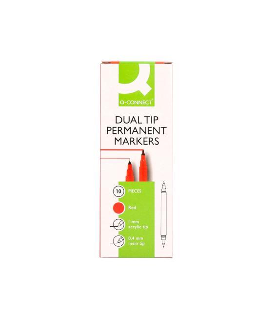 Rotulador q-connect marcador permanente doble punta color rojo 0,4 mm y 1 mm