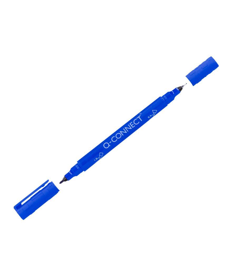 Rotulador q-connect marcador permanente doble punta color azul 0,4 mm y 1 mm