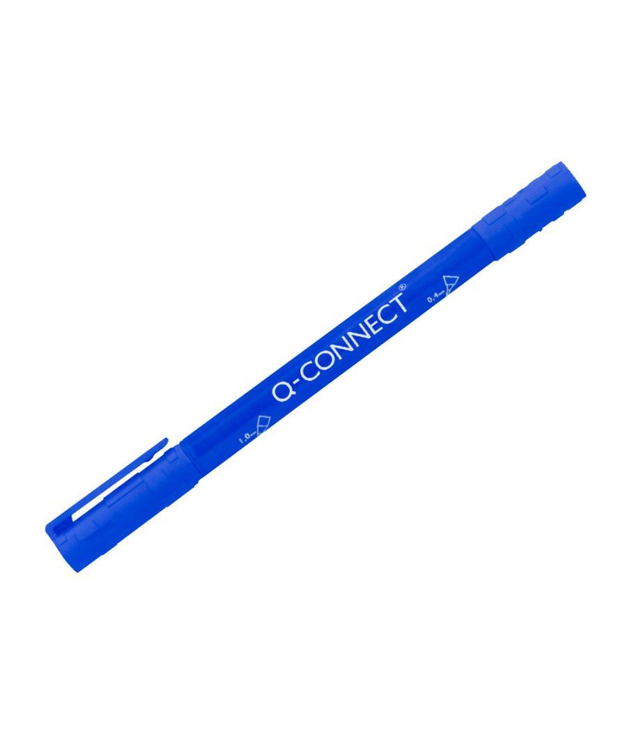 Rotulador q-connect marcador permanente doble punta color azul 0,4 mm y 1 mm