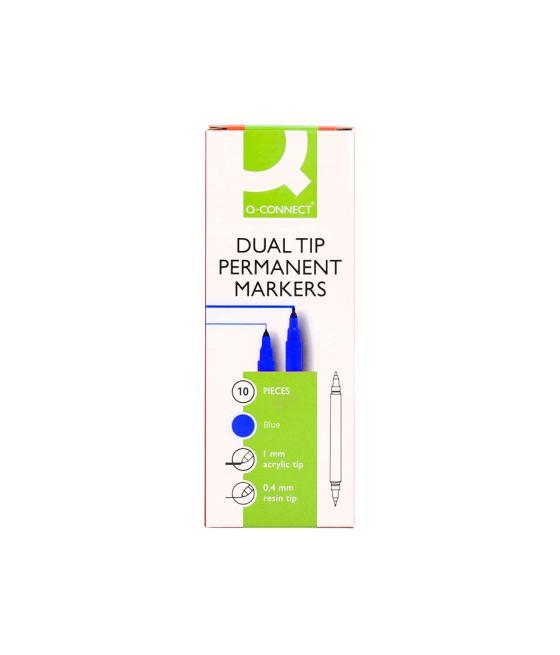 Rotulador q-connect marcador permanente doble punta color azul 0,4 mm y 1 mm