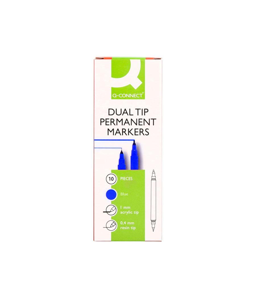 Rotulador q-connect marcador permanente doble punta color azul 0,4 mm y 1 mm