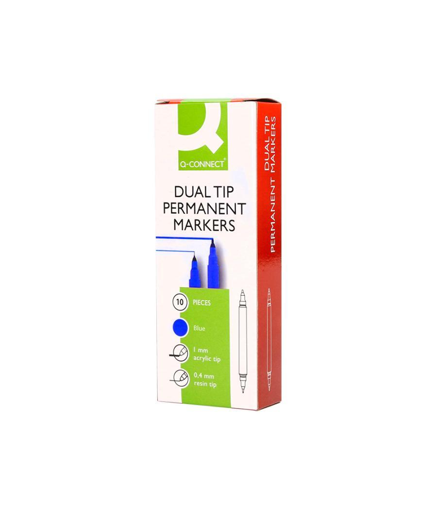 Rotulador q-connect marcador permanente doble punta color azul 0,4 mm y 1 mm