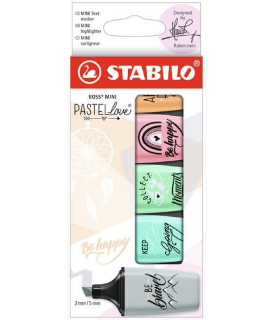 Rotulador stabilo boss mini pastel love estuche de 5 unidades colores surtidos