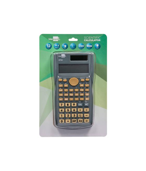 Calculadora liderpapel cientifica xf34 12 dígitos 240 funciones con tapa solar y pilas color gris 156x85x20
