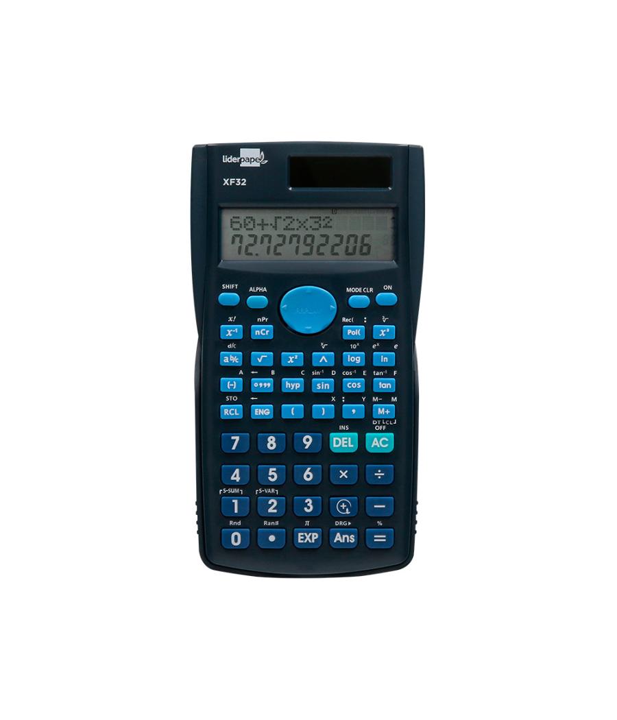 Calculadora liderpapel cientifica xf32 12 dígitos 240 funciones con tapa solar y pilas color azul 156x85x20