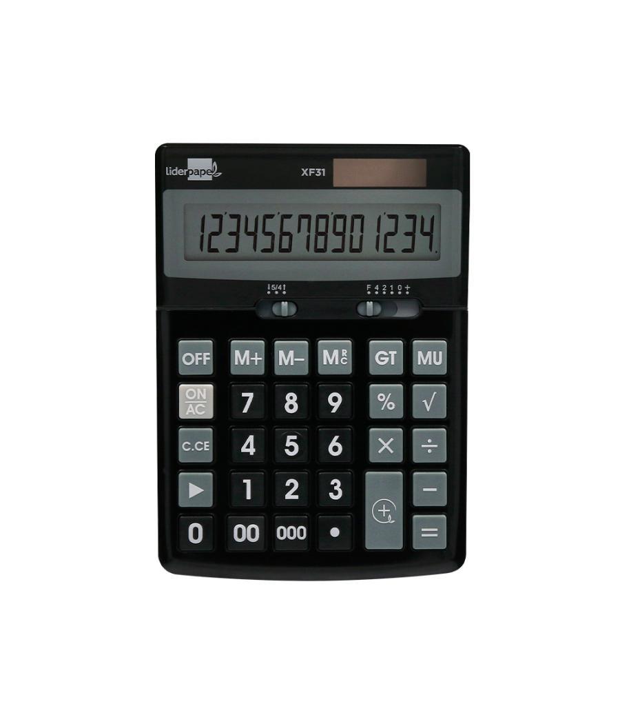 Calculadora liderpapel sobremesa xf31 14 dígitos solar y pilas color negro 170x122x35 mm