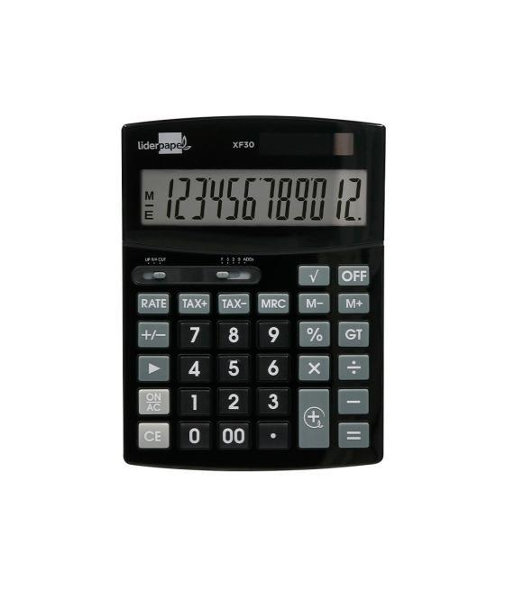 Calculadora liderpapel sobremesa xf30 12 dígitos tasas solar y pilas color negro 190x140x30 mm