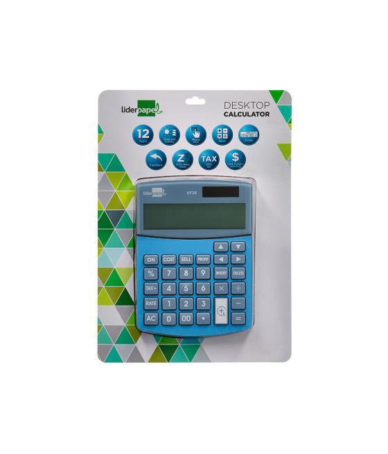 Calculadora liderpapel sobreme sa xf28 12 dígitos dos lineas coste venta margen y tasas solar y pilas azul 155x115x25 mm