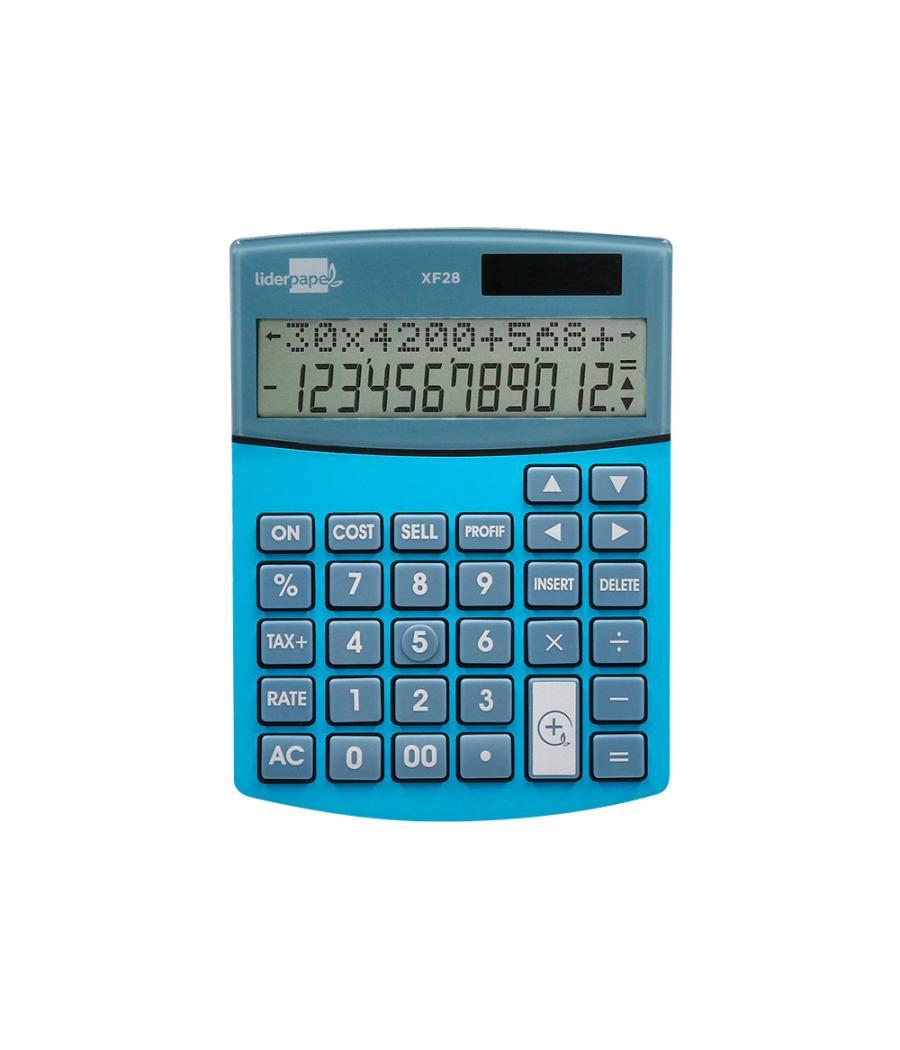 Calculadora liderpapel sobreme sa xf28 12 dígitos dos lineas coste venta margen y tasas solar y pilas azul 155x115x25 mm