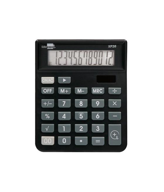 Calculadora liderpapel sobremesa xf26 12 dígitos solar y pilas 127x105x24 mm color negro