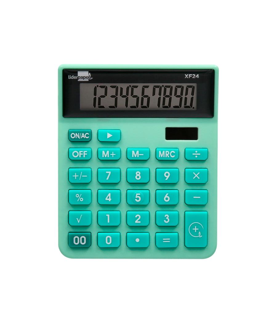 Calculadora liderpapel sobremesa xf24 10 dígitos solar y pilas color verde 127x105x24 mm
