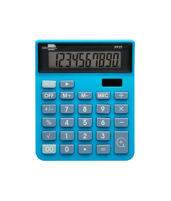 Calculadora liderpapel sobremesa xf21 10 dígitos solar y pilas color azul 127x105x24 mm