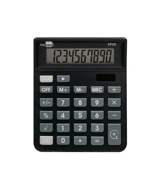 Calculadora liderpapel sobremesa xf20 10 dígitos solar y pilas color negro 127x105x24 mm