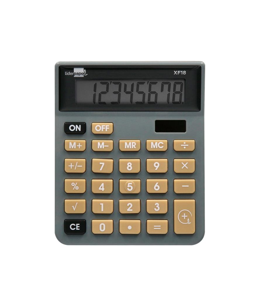 Calculadora liderpapel sobremesa xf18 8 dígitos solar y pilas color gris 127x105x24 mm