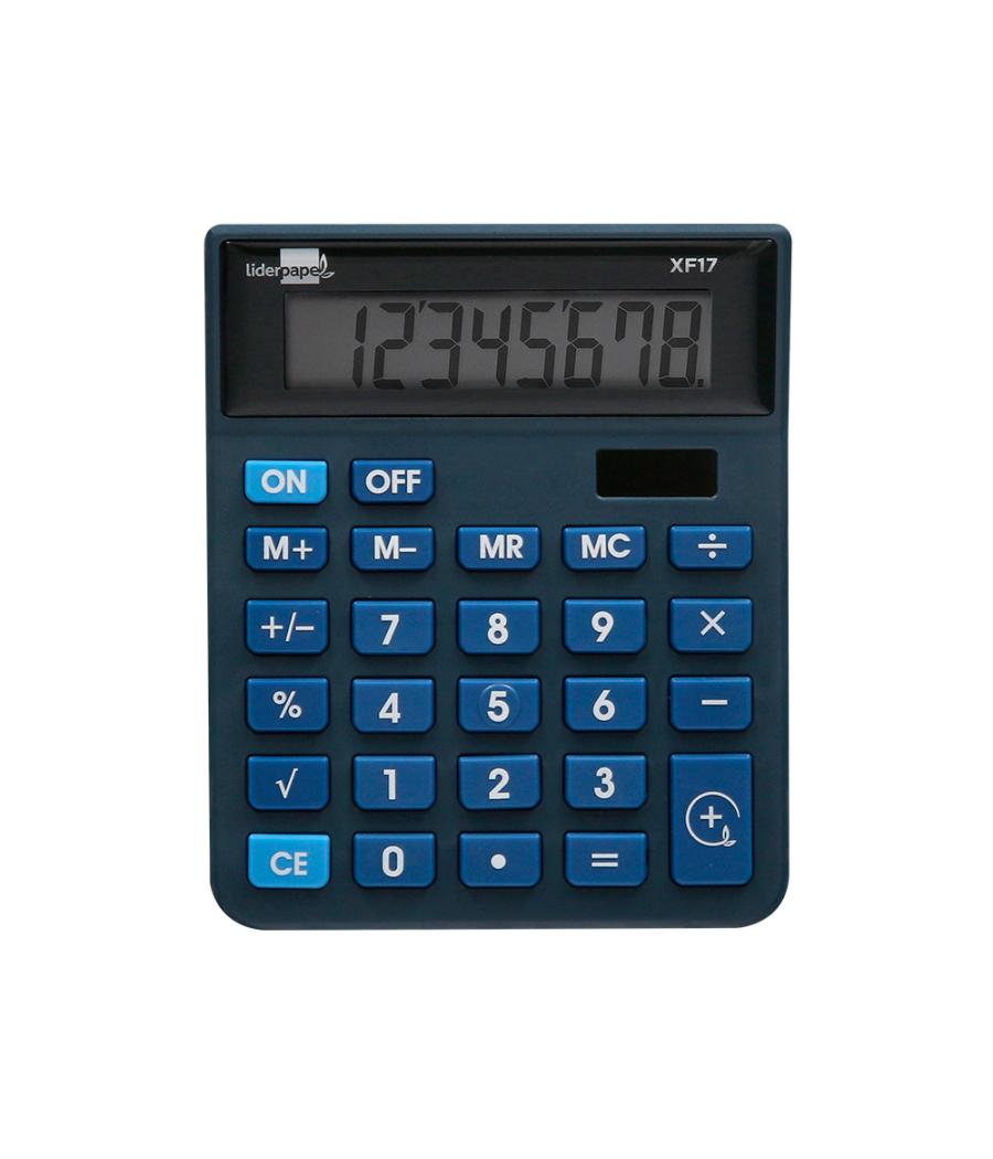 Calculadora liderpapel sobremesa xf17 8 dígitos solar y pilas color azul 127x105x24 mm