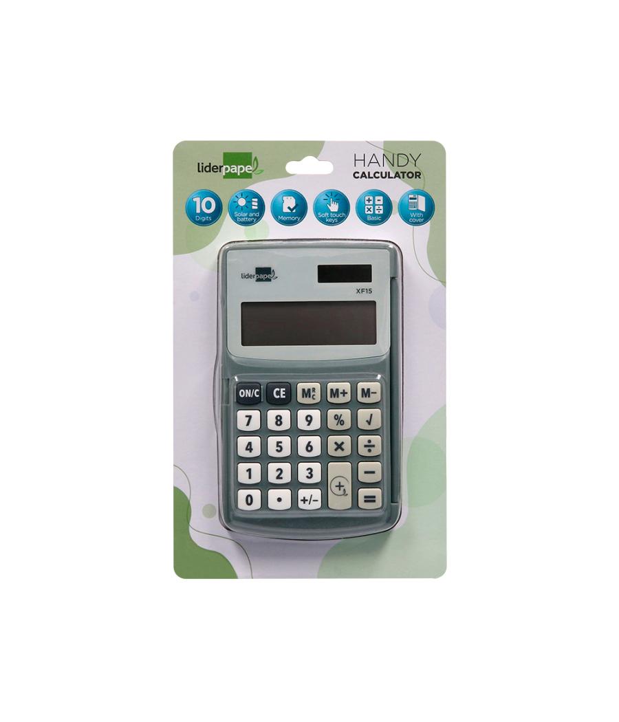 Calculadora liderpapel bolsillo xf15 10 dígitos con tapa solar y pilas color gris 123x75x12 mm